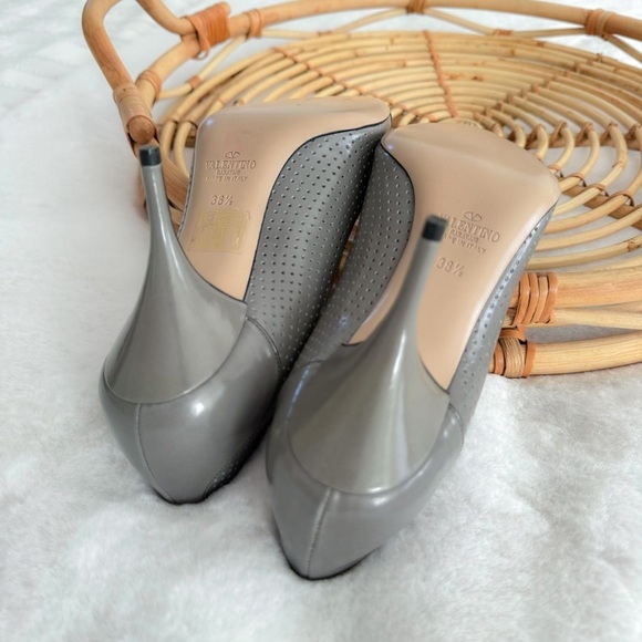 Valentino Perforated Pumps Heels In Purple Gray Leather Pointed Toe - Picture 8 of 12